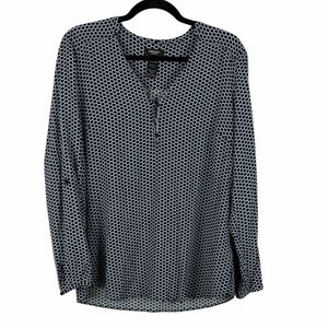 Olsen Classic Geometric Print Long Roll Tab Sleeve Lightweight Blouse Size 12
